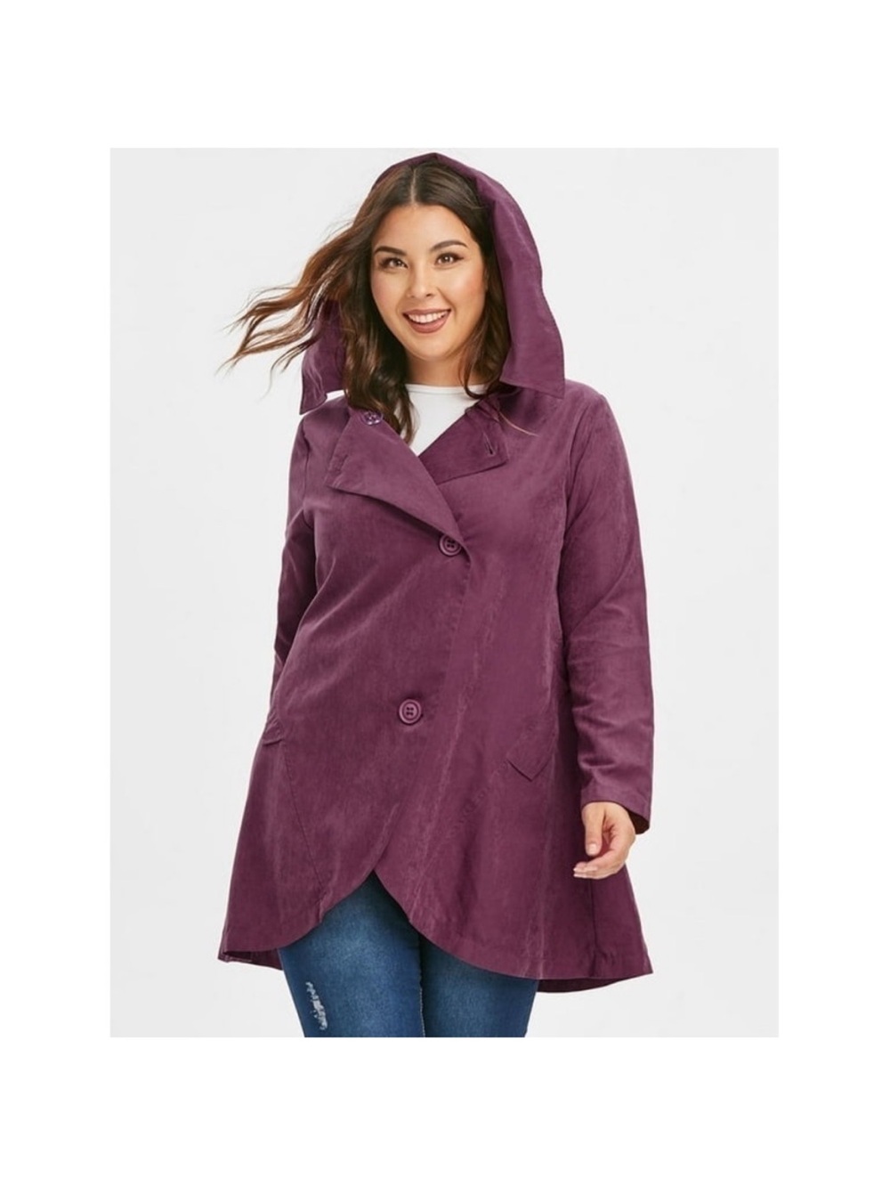 Rosegal Asymmetric Button Hooded Coat Rose Red. 5X. NWT.